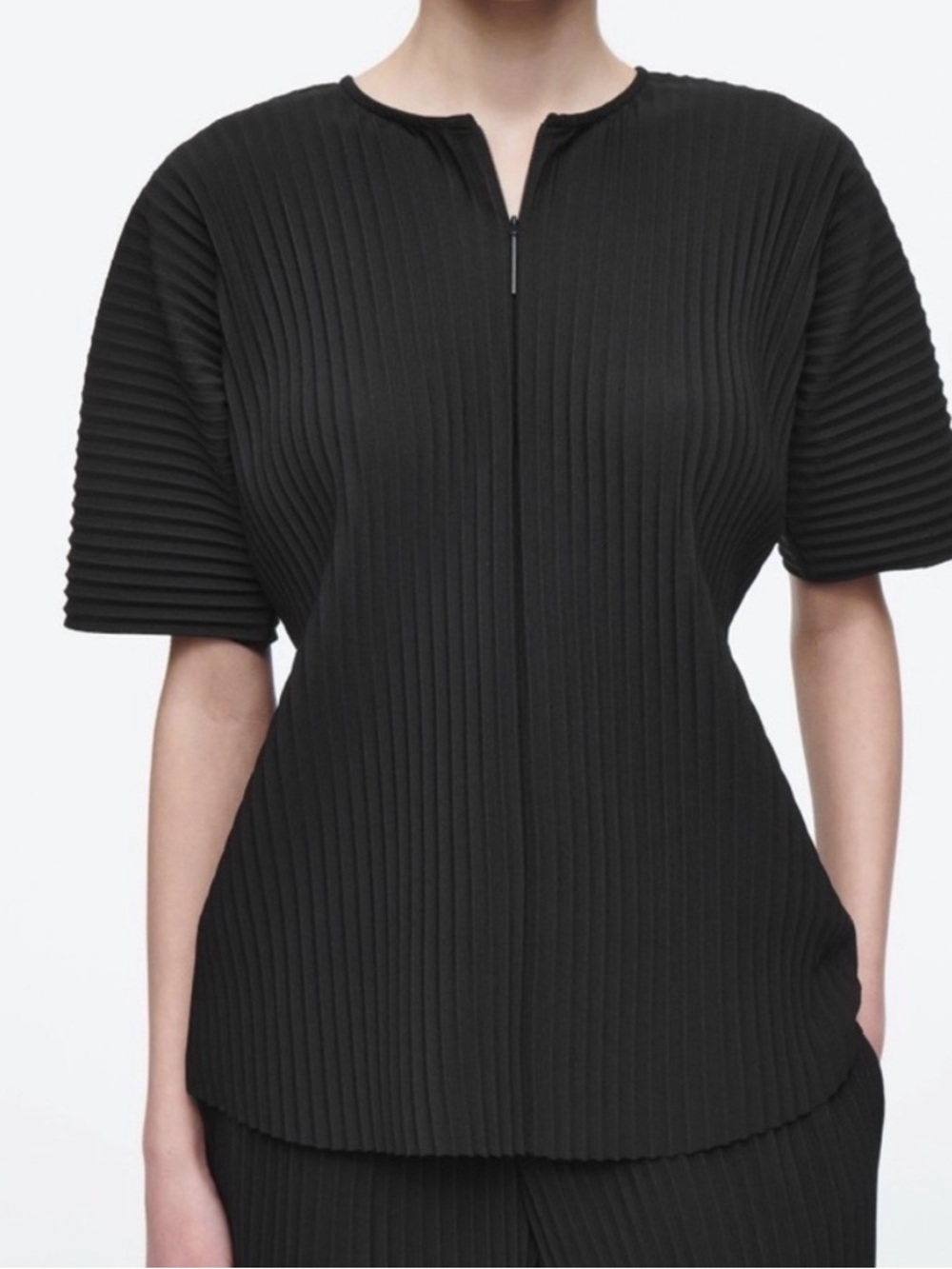 COS Plisse Pleated Half-Zip Top blouse black size Small